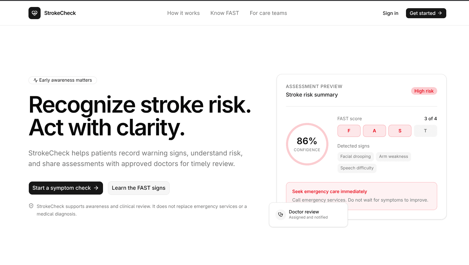 Smart Stroke Assessment interface